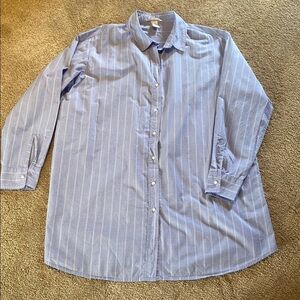 H&M Cotton L/S Button Down Oxford  Oversized Pin Stripe Shirt Blue White Size 10